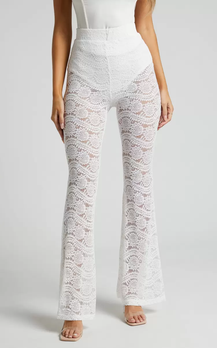 Showpo Pants Women Mehca - High Waisted Lace Flared Pant In White - 1