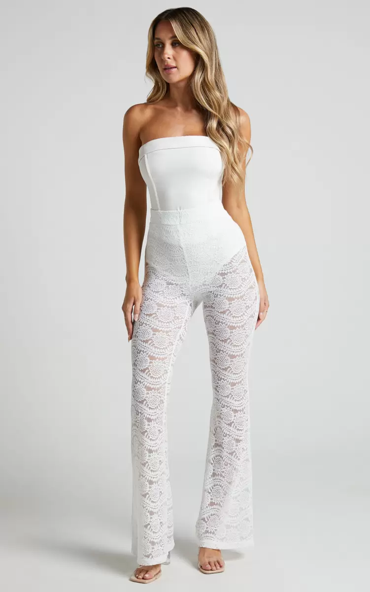 Showpo Pants Women Mehca - High Waisted Lace Flared Pant In White - 3