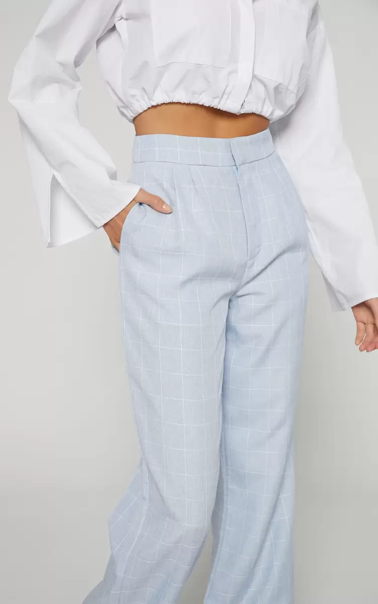 Hollie Tailored Pant - High Waisted Relaxed Straight Leg In Light Blue Check Pants Showpo Women - 3