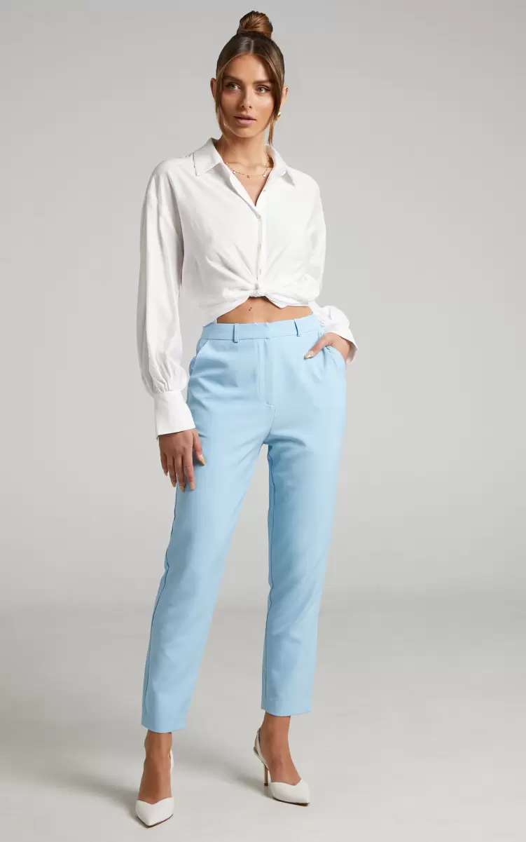 Pants Hermie Pants - High Waisted Cropped Tailored Pants In Light Blue Showpo Women - 2