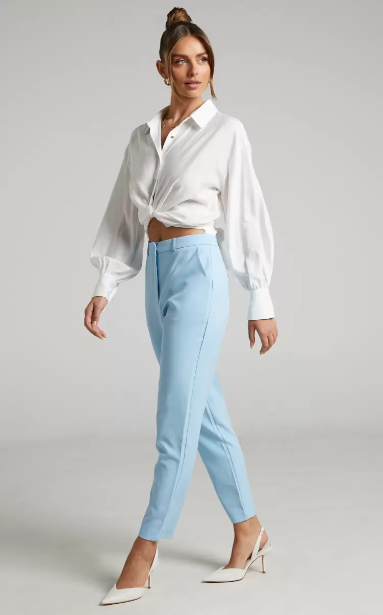 Pants Hermie Pants - High Waisted Cropped Tailored Pants In Light Blue Showpo Women - 4
