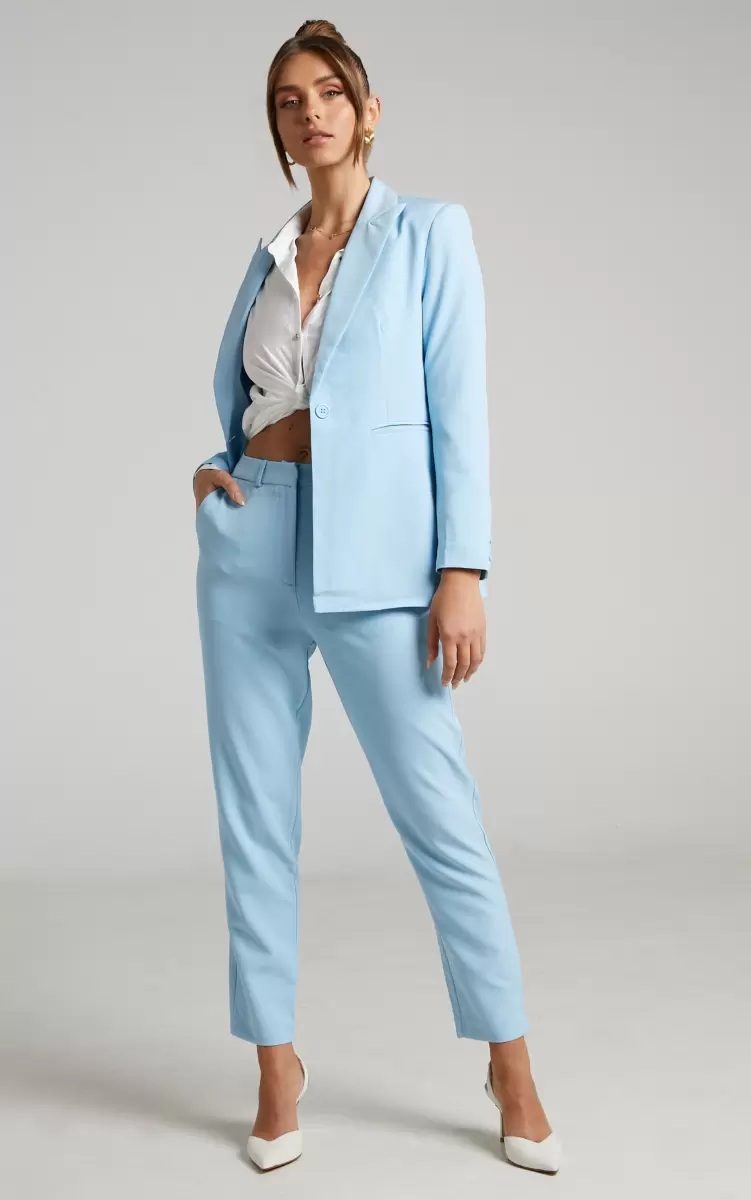 Pants Hermie Pants - High Waisted Cropped Tailored Pants In Light Blue Showpo Women