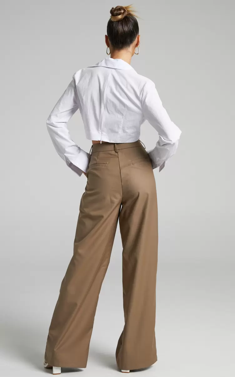 Pants Showpo Women Romola Trousers - Low Rise Relaxed Pocket Flap Detail Straight Leg Trousers In Mocha - 2