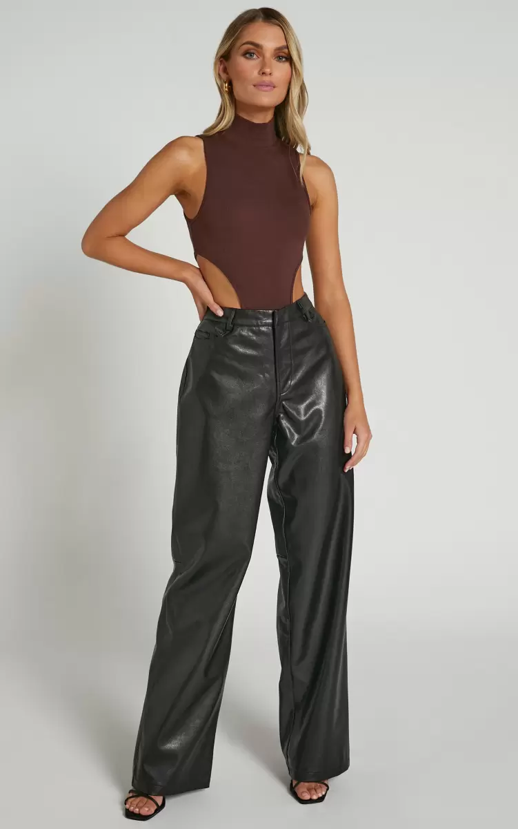 Edzelith - Mid Rise Faux Leather Relaxed Pant In Black Women Pants Showpo - 2