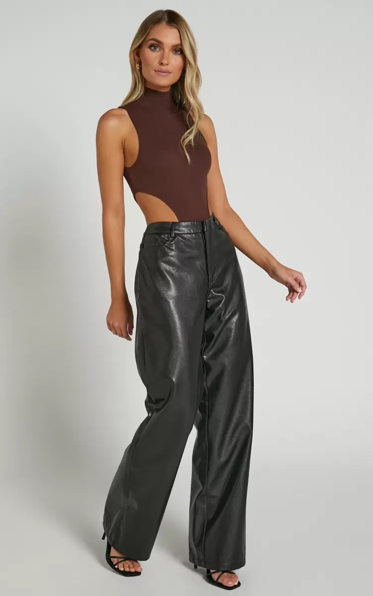 Edzelith - Mid Rise Faux Leather Relaxed Pant In Black Women Pants Showpo - 3