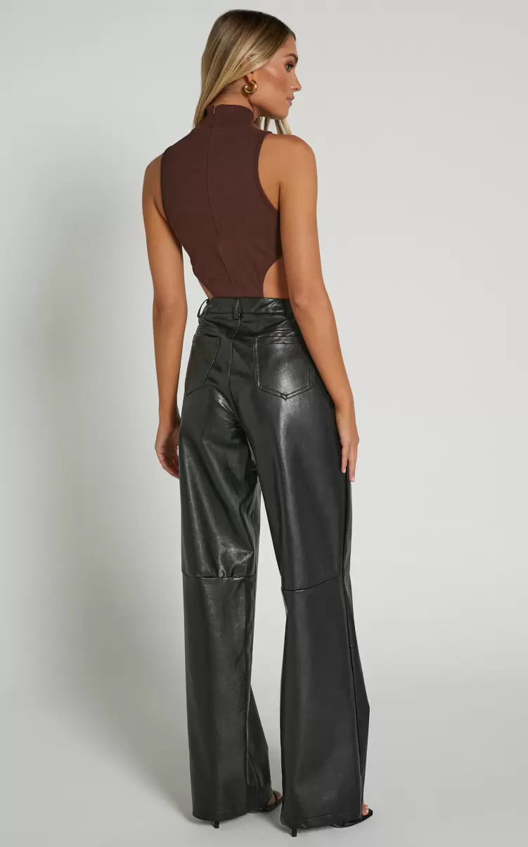 Edzelith - Mid Rise Faux Leather Relaxed Pant In Black Women Pants Showpo - 4
