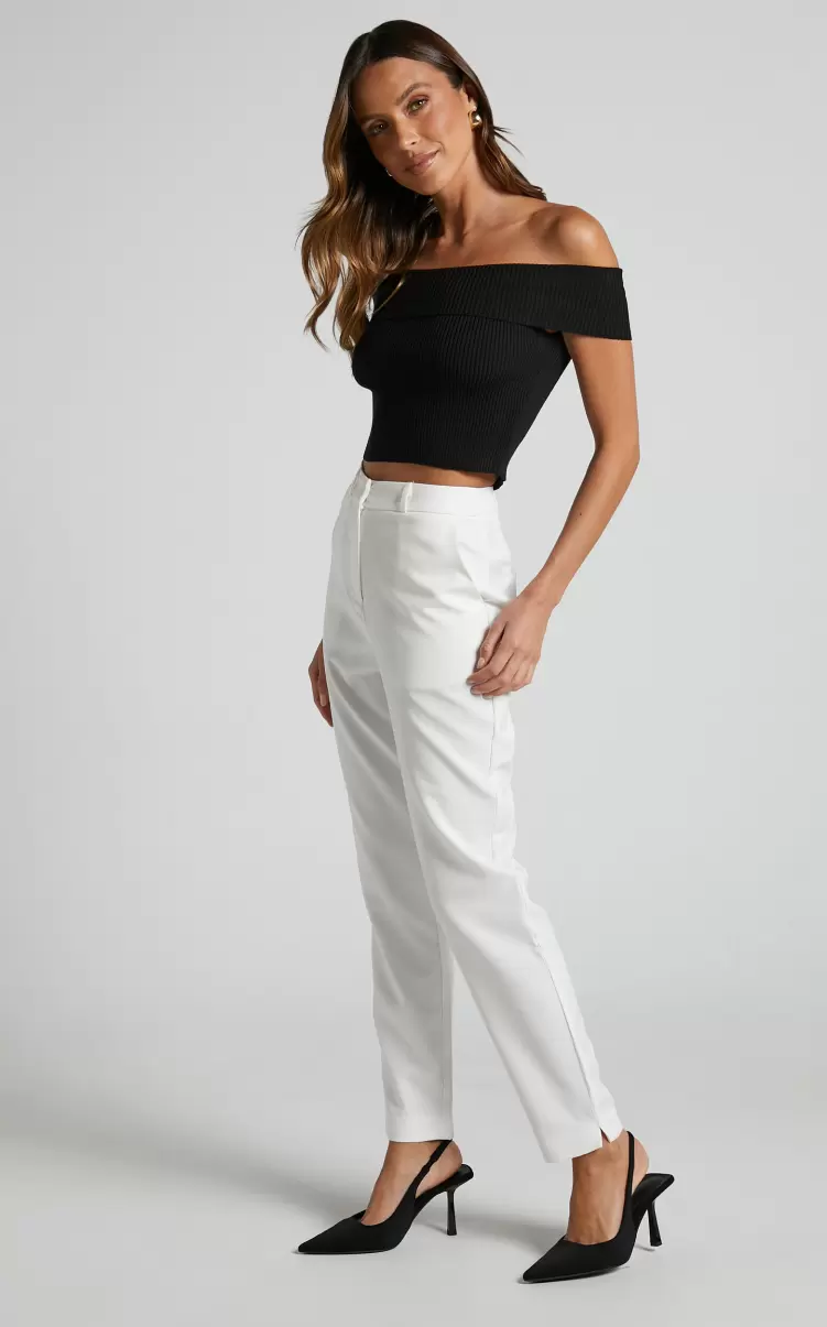 Hermie Pants - High Waisted Cropped Tailored Pants In White Pants Women Showpo - 3