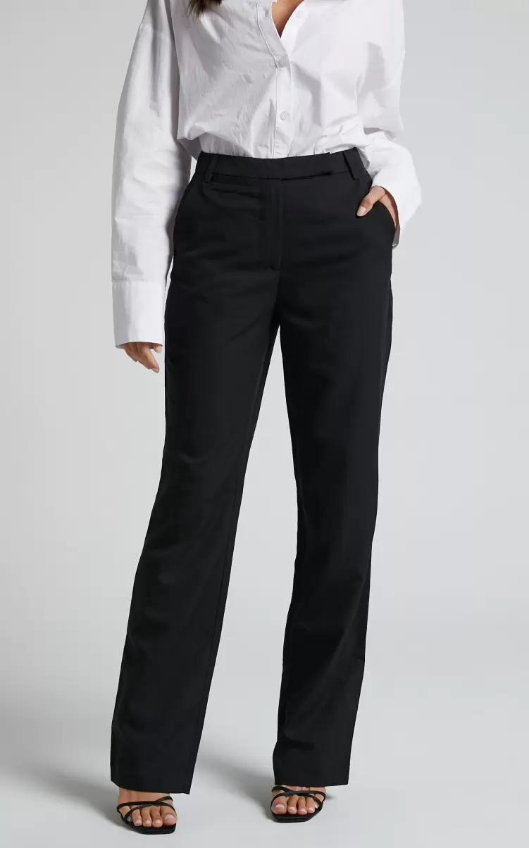 Women Ernez Pants - High Waisted Tailored Straight Pants In Black Pants Showpo - 2