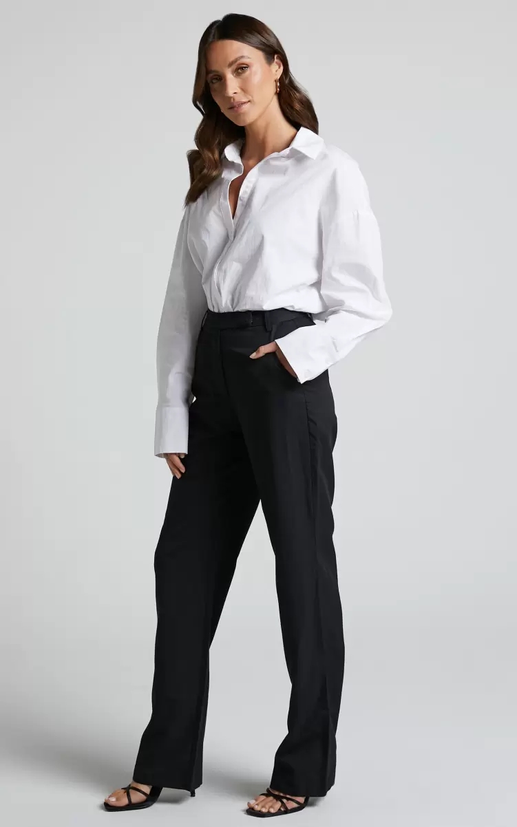 Women Ernez Pants - High Waisted Tailored Straight Pants In Black Pants Showpo - 3