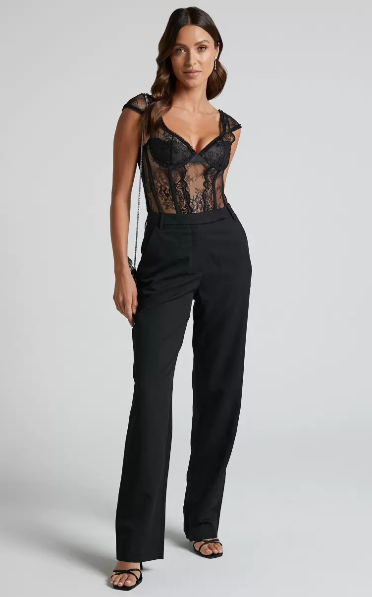Women Ernez Pants - High Waisted Tailored Straight Pants In Black Pants Showpo