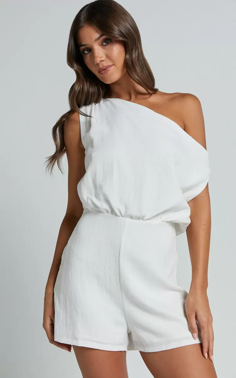 Showpo Rompers Women Cinda Playsuit - One Shoulder Playsuit In Off White - 2