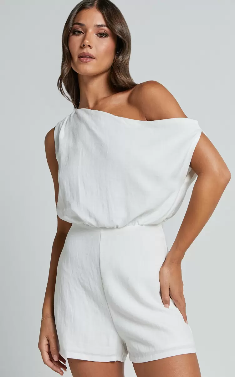 Showpo Rompers Women Cinda Playsuit - One Shoulder Playsuit In Off White