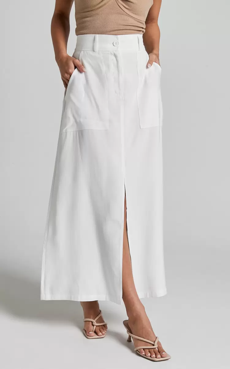 Skirts Women Abigail Maxi Skirt - Front Split High Waisted With Pockets In White Showpo - 2