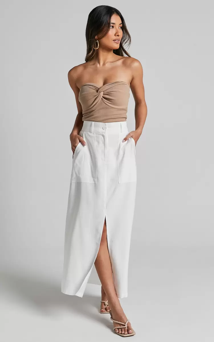 Skirts Women Abigail Maxi Skirt - Front Split High Waisted With Pockets In White Showpo - 3