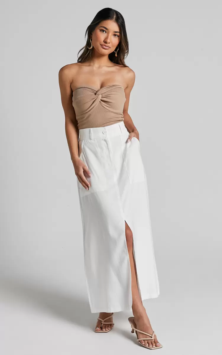 Skirts Women Abigail Maxi Skirt - Front Split High Waisted With Pockets In White Showpo - 4