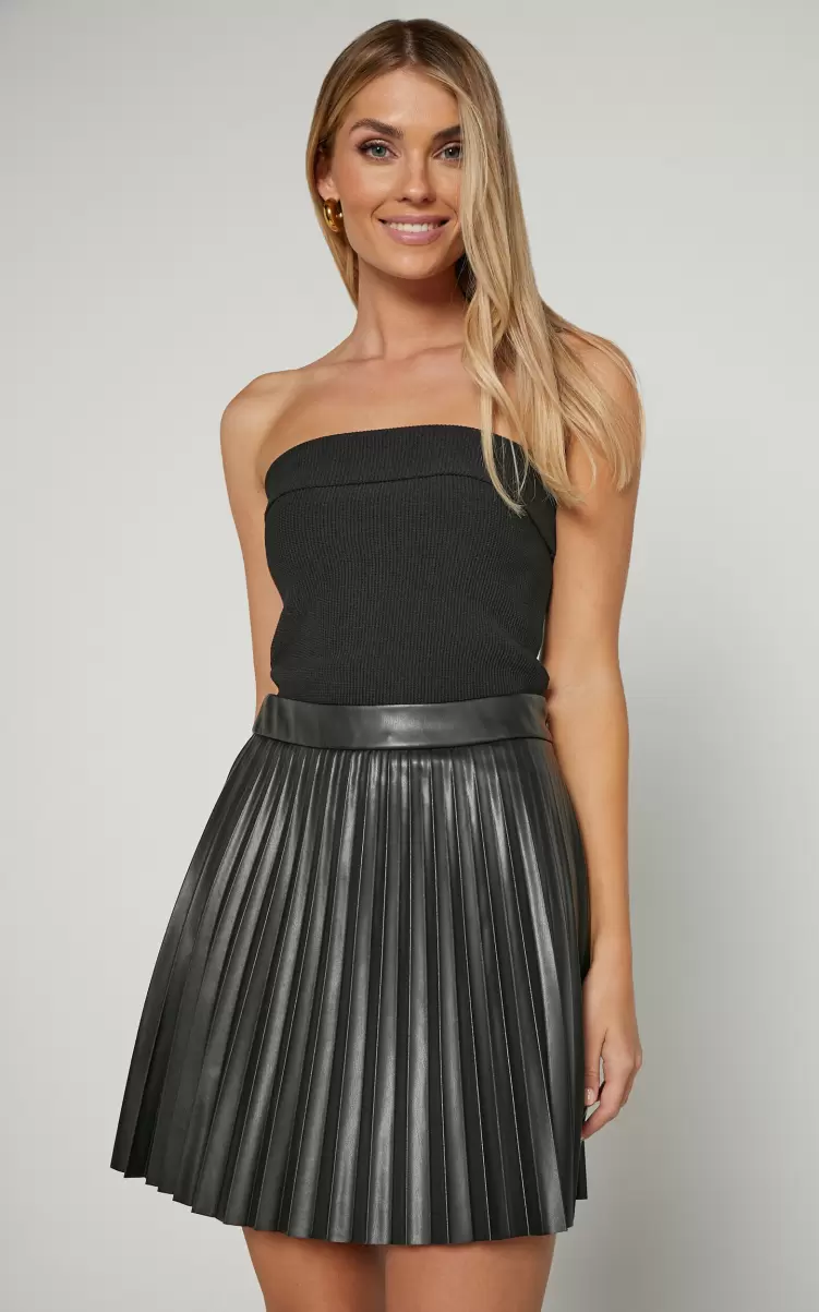 Kiva Mini Skirt - Faux Leather High Waisted Pleated Skirt In Black Skirts Women Showpo - 2
