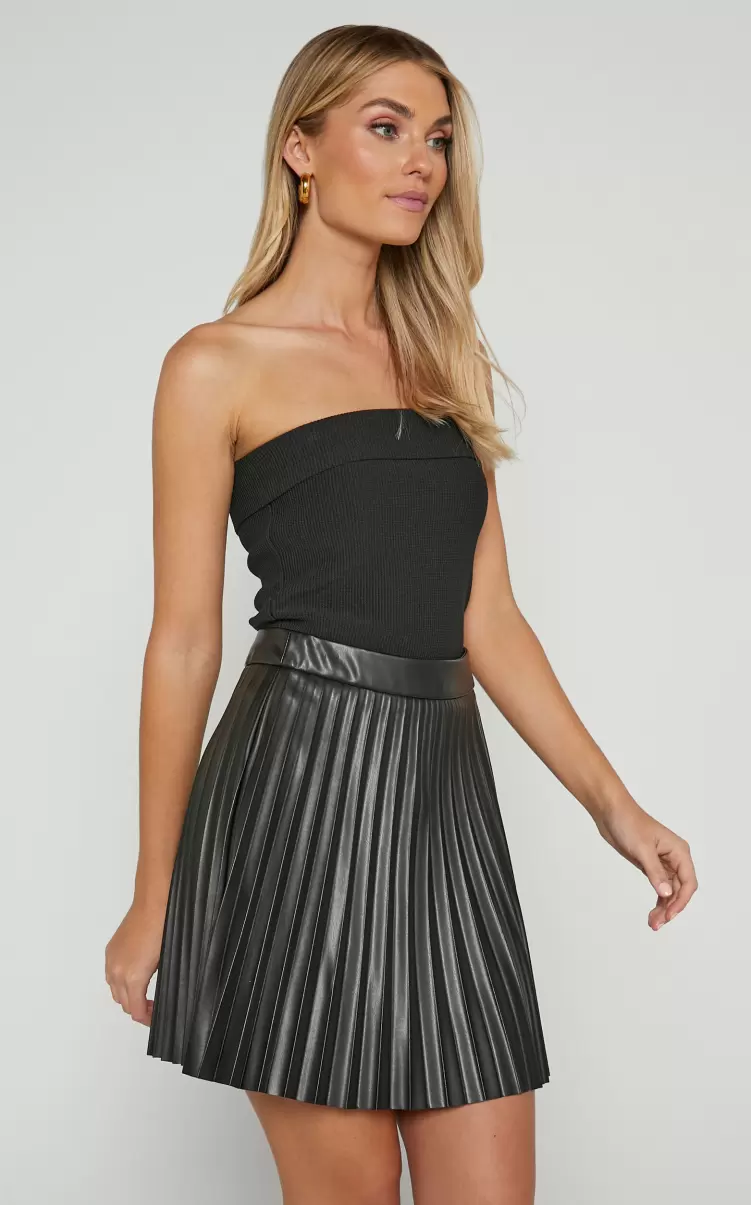 Kiva Mini Skirt - Faux Leather High Waisted Pleated Skirt In Black Skirts Women Showpo - 3