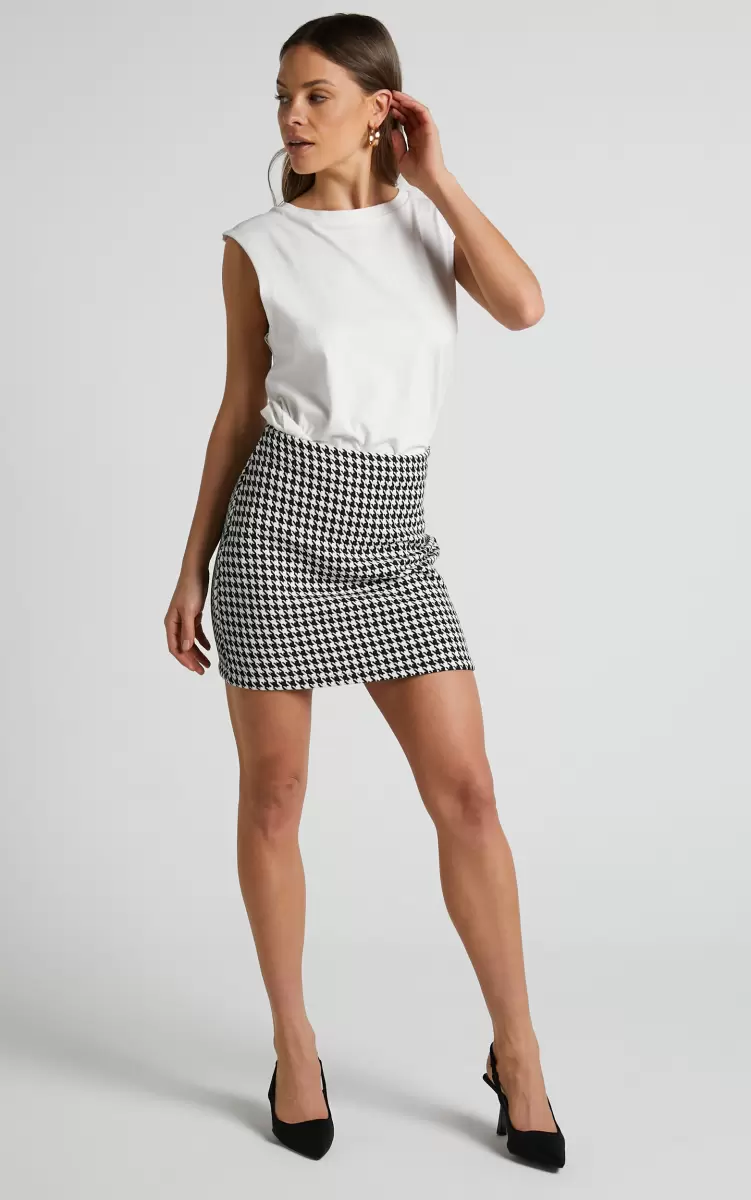 Showpo Women Minie Mini Skirt - Fitted High Waisted Skirt In Black And White Check Skirts - 3