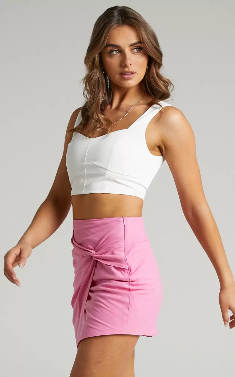 Women Skirts Kiandra Mini Skirt - Linen Look Twist Front Skirt In Pink Linen Look Showpo - 3