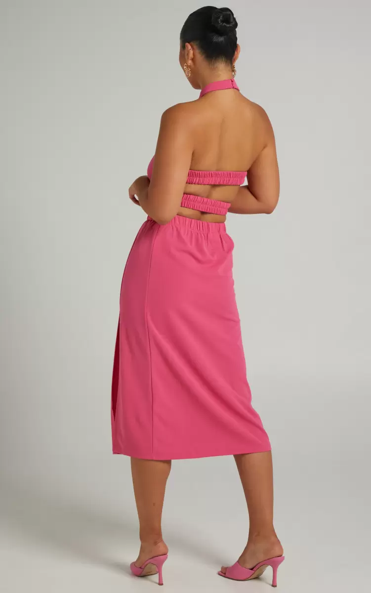 Lerah Midi Skirt - Elastic Waist Skirt In Hot Pink Women Skirts Showpo - 3