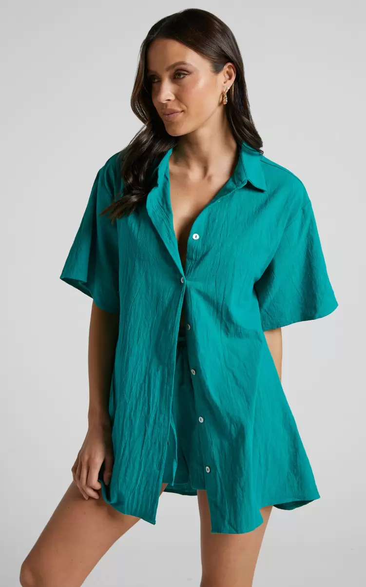 Vina Del Mar Two Piece Set - Button Up Shirt And Shorts Set In Green Showpo Swimwear Women