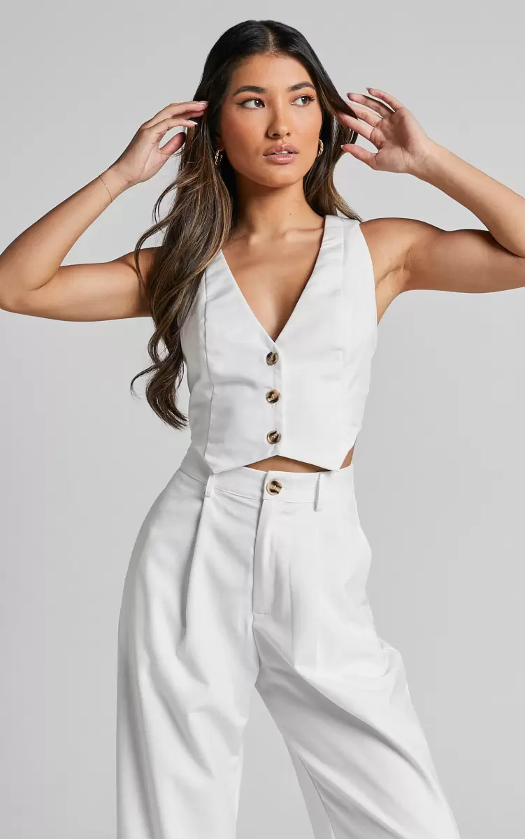 Tops Women Showpo Izara Vest - V Neck Button Up Cropped Vest In Warm White