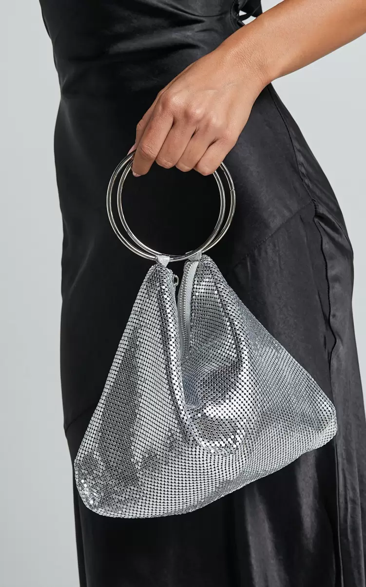Women Showpo Prague Chain Mesh Ring Handle Handbag In Silver Bags - 2