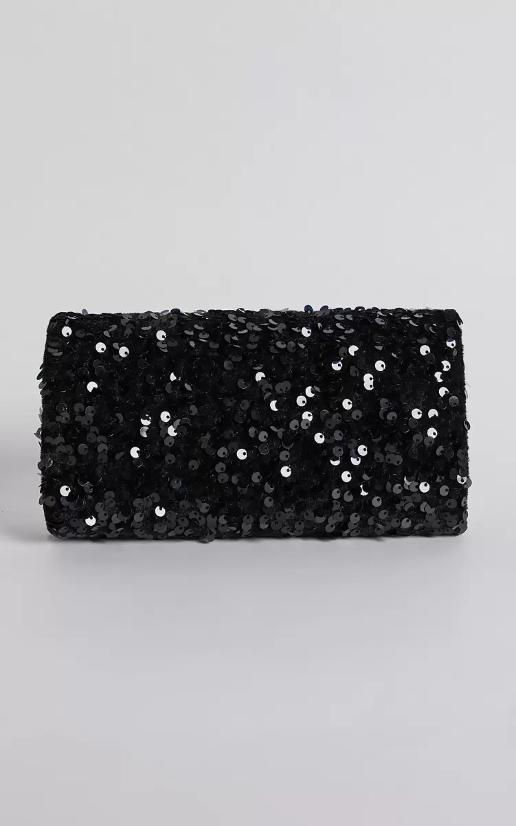 Kensington Velevet Sequin Clutch In Black Showpo Bags Women - 1