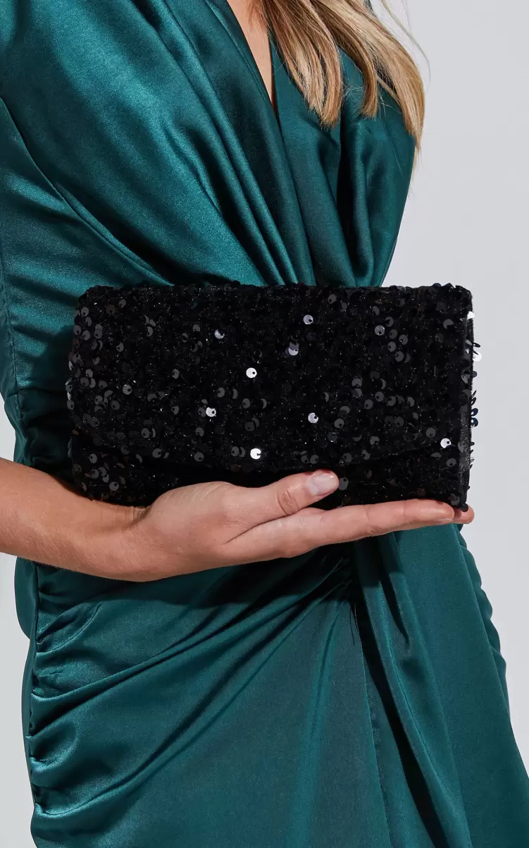 Kensington Velevet Sequin Clutch In Black Showpo Bags Women - 4