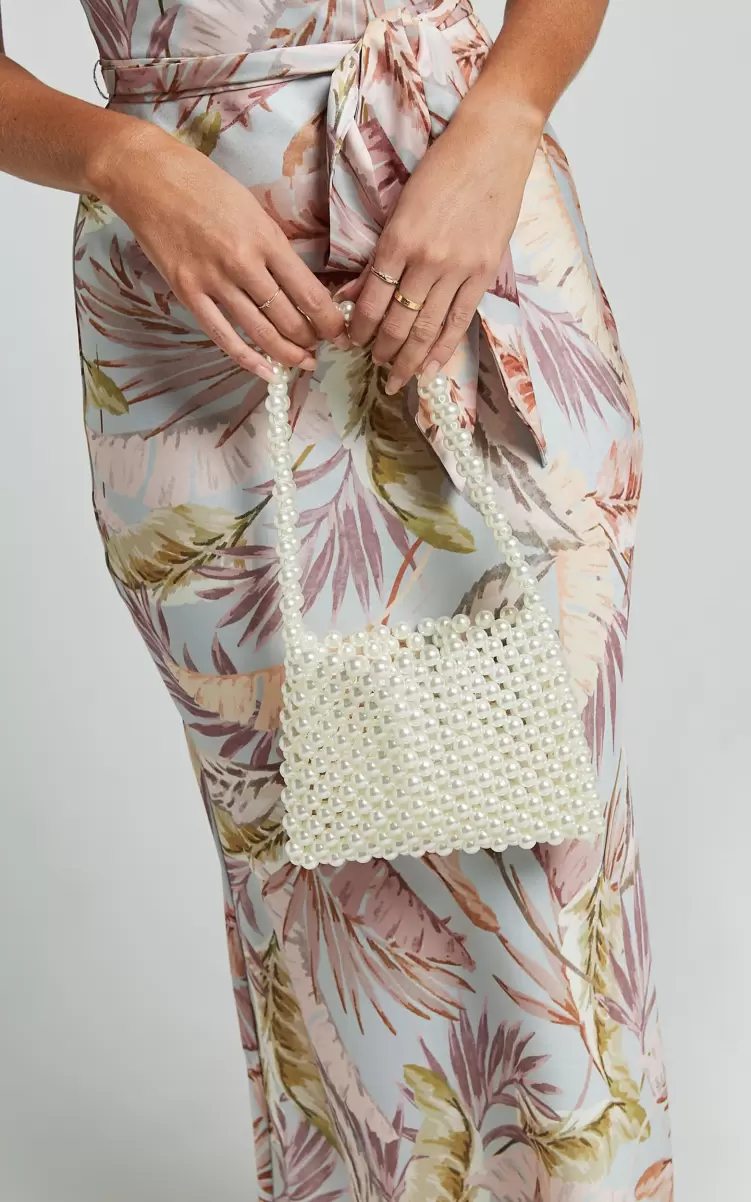 Monaco Pearl Beaded Bag In Cream Women Bags Showpo