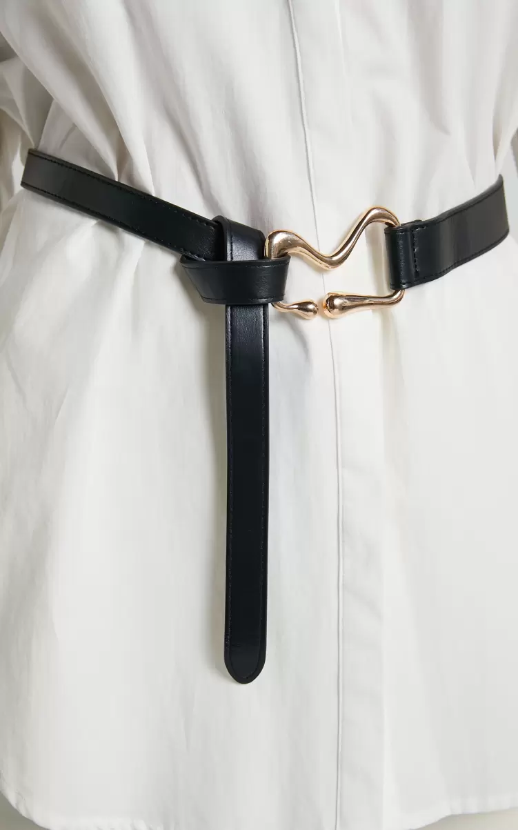 Belts Showpo Emerie Irregular Buckle Waist Belt In Black / Gold Women - 1