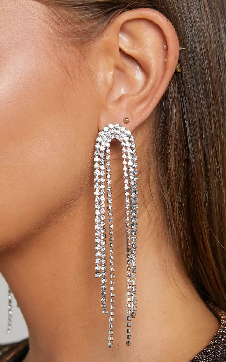 Earrings Women Showpo Jerrianne Diamante Waterfall Drop Earrings In Silver - 1