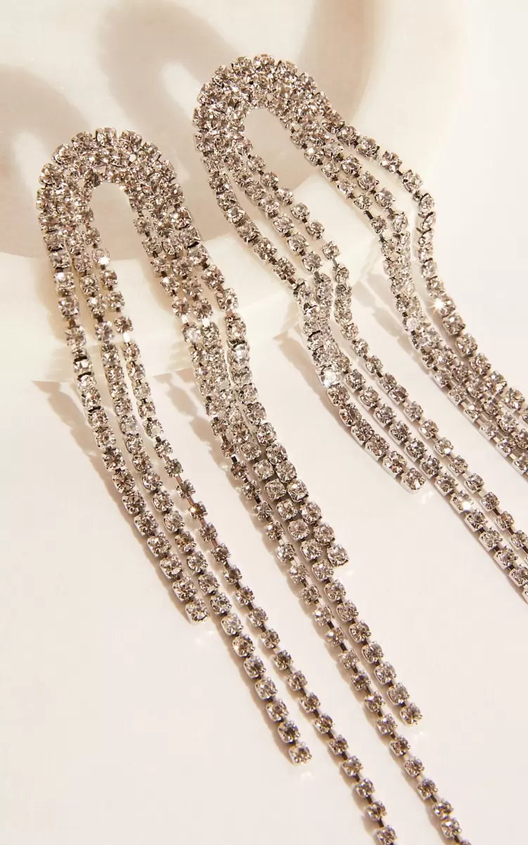 Earrings Women Showpo Jerrianne Diamante Waterfall Drop Earrings In Silver - 2