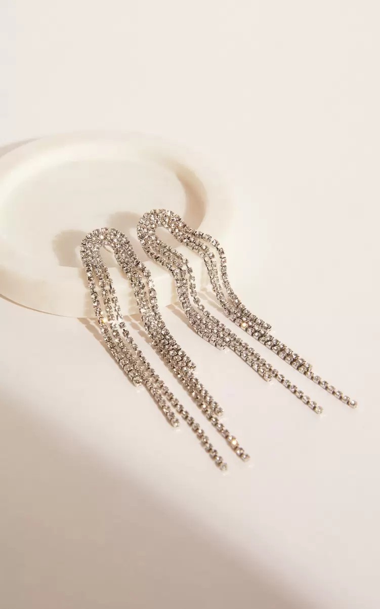 Earrings Women Showpo Jerrianne Diamante Waterfall Drop Earrings In Silver