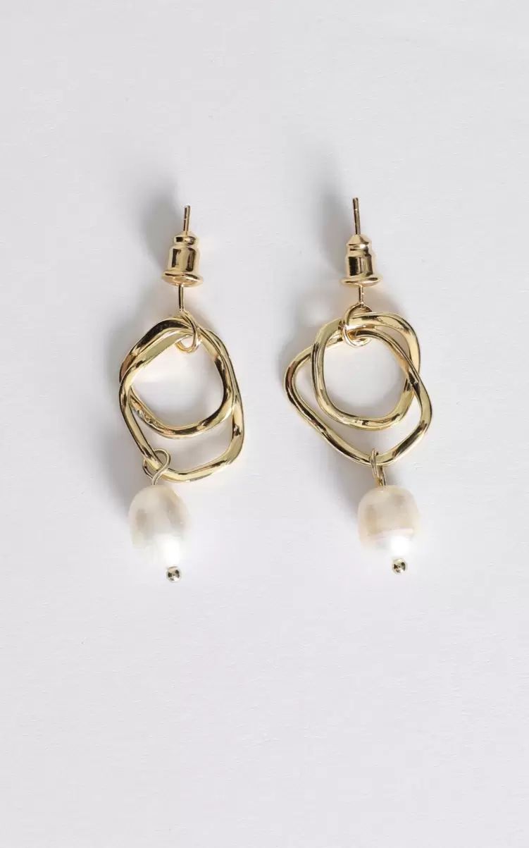Showpo Earrings Women Flora Double Hoop Drop Earring In Gold And Pearl - 1