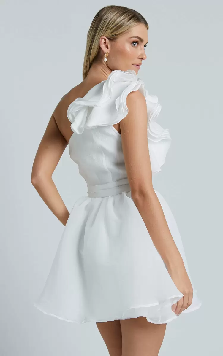 Bridal Gowns Women Showpo Avriella Mini Dress - One Shoulder Detail Fit & Flare In Ivory - 1