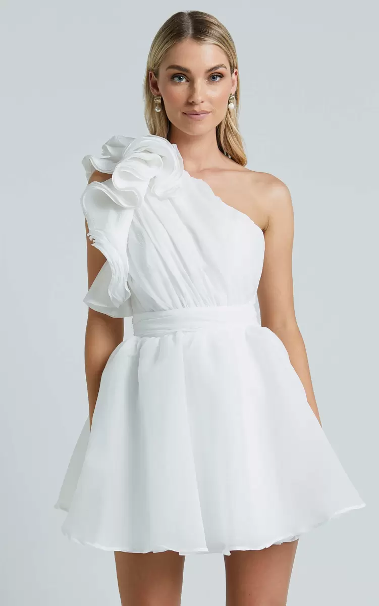 Bridal Gowns Women Showpo Avriella Mini Dress - One Shoulder Detail Fit & Flare In Ivory - 2