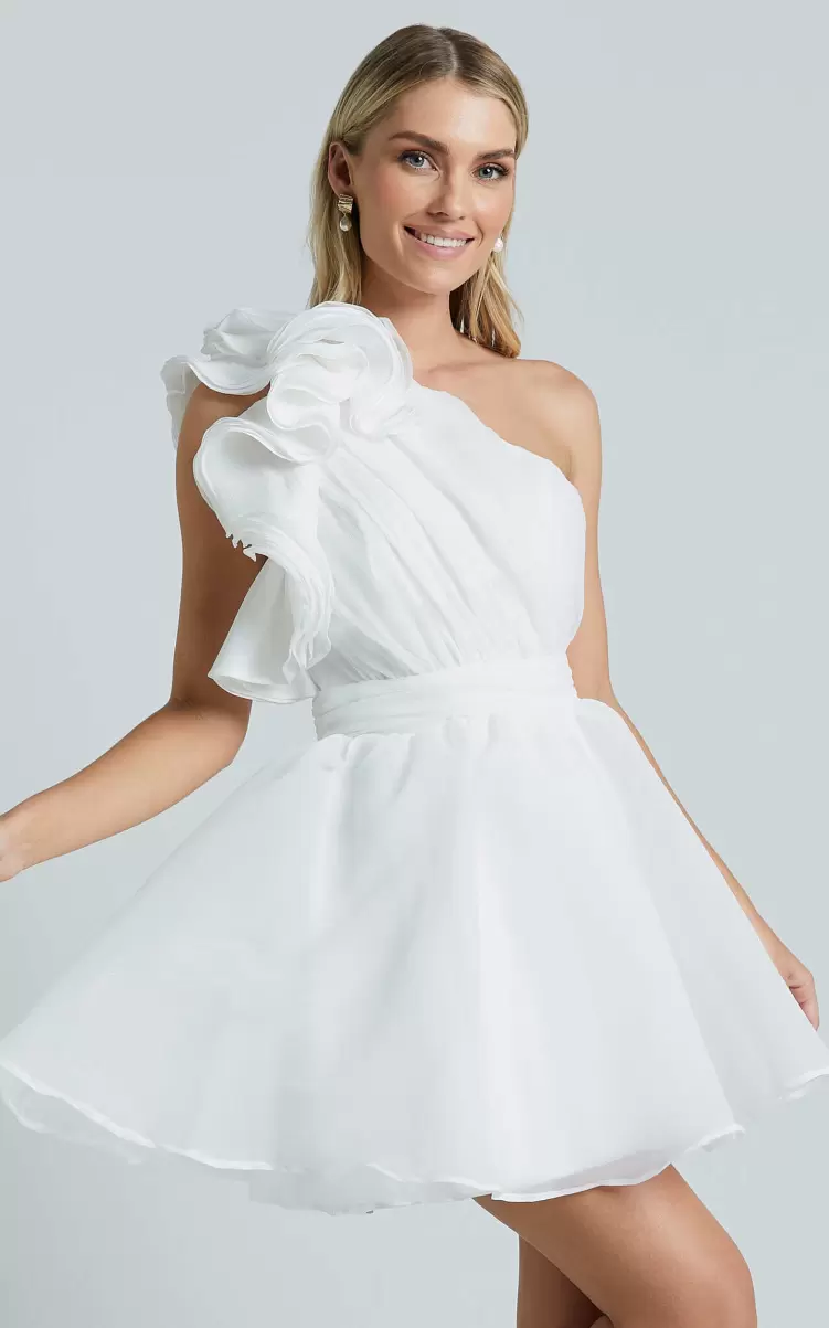 Bridal Gowns Women Showpo Avriella Mini Dress - One Shoulder Detail Fit & Flare In Ivory - 3