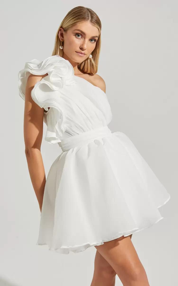 Bridal Gowns Women Showpo Avriella Mini Dress - One Shoulder Detail Fit & Flare In Ivory