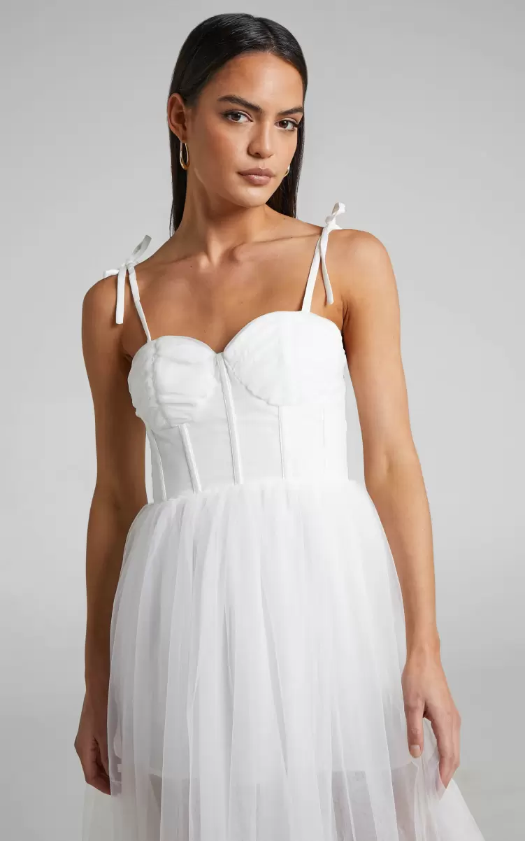 Bachelorette Dresses Women Aisha Midi Dress - Bustier Bodice Tulle Dress In White Showpo - 4