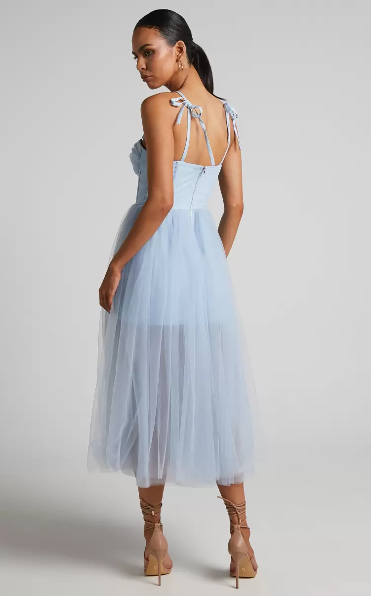 Women Showpo Bachelorette Dresses Aisha Midi Dress - Bustier Bodice Tulle Dress In Ice Blue - 4