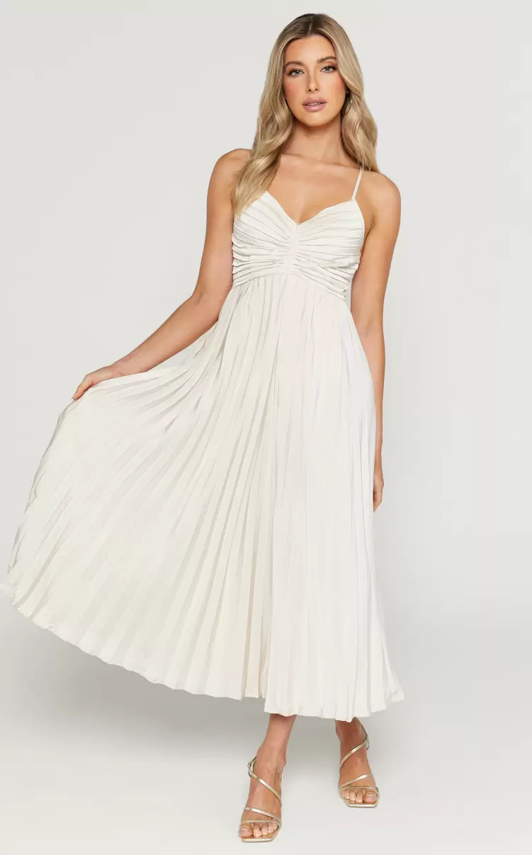Women Showpo Zayla Midi Dress - Plisse Twist Front Dress In Oyster Formal Wedding Guest - 1