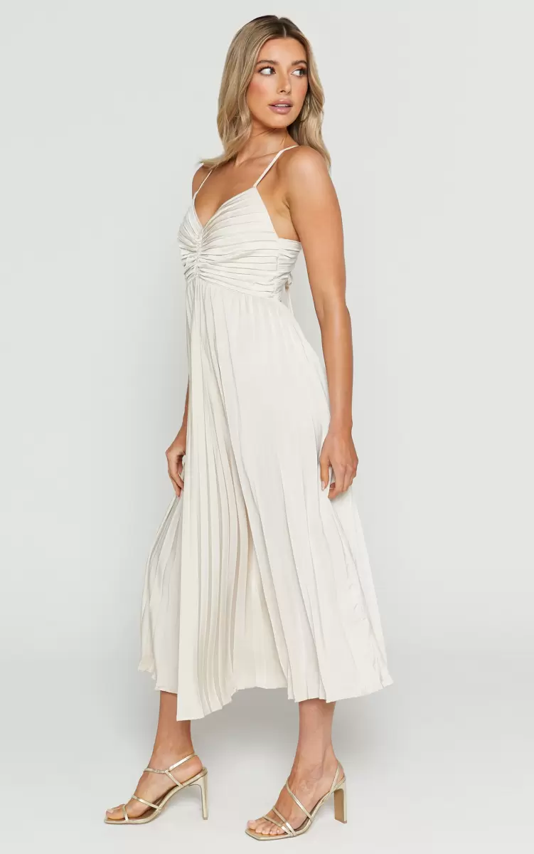 Women Showpo Zayla Midi Dress - Plisse Twist Front Dress In Oyster Formal Wedding Guest - 4