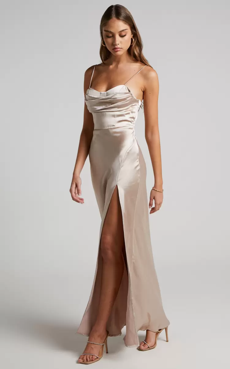 Brody Midi Dress - High Split Bodice Slip Dress In Oyster Formal Wedding Guest Showpo Women - 1