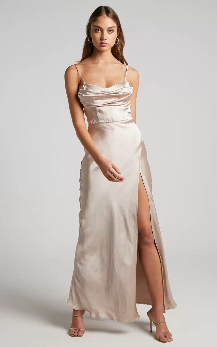 Brody Midi Dress - High Split Bodice Slip Dress In Oyster Formal Wedding Guest Showpo Women - 2