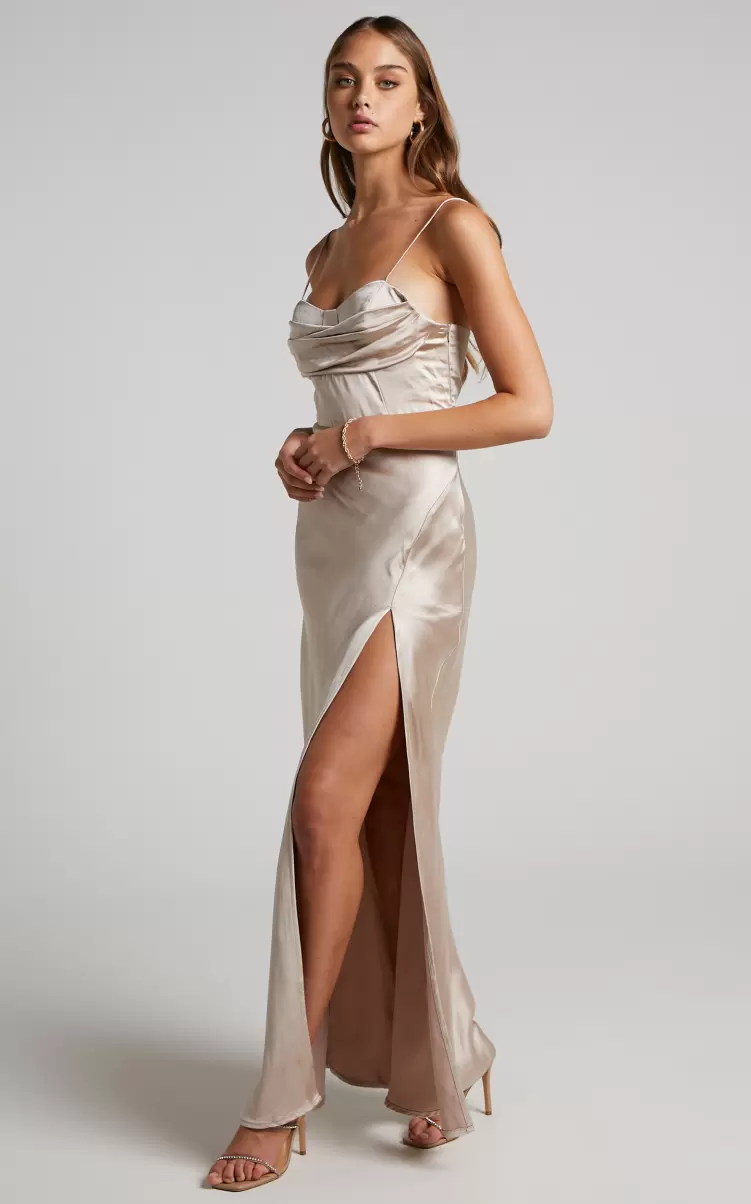 Brody Midi Dress - High Split Bodice Slip Dress In Oyster Formal Wedding Guest Showpo Women - 3