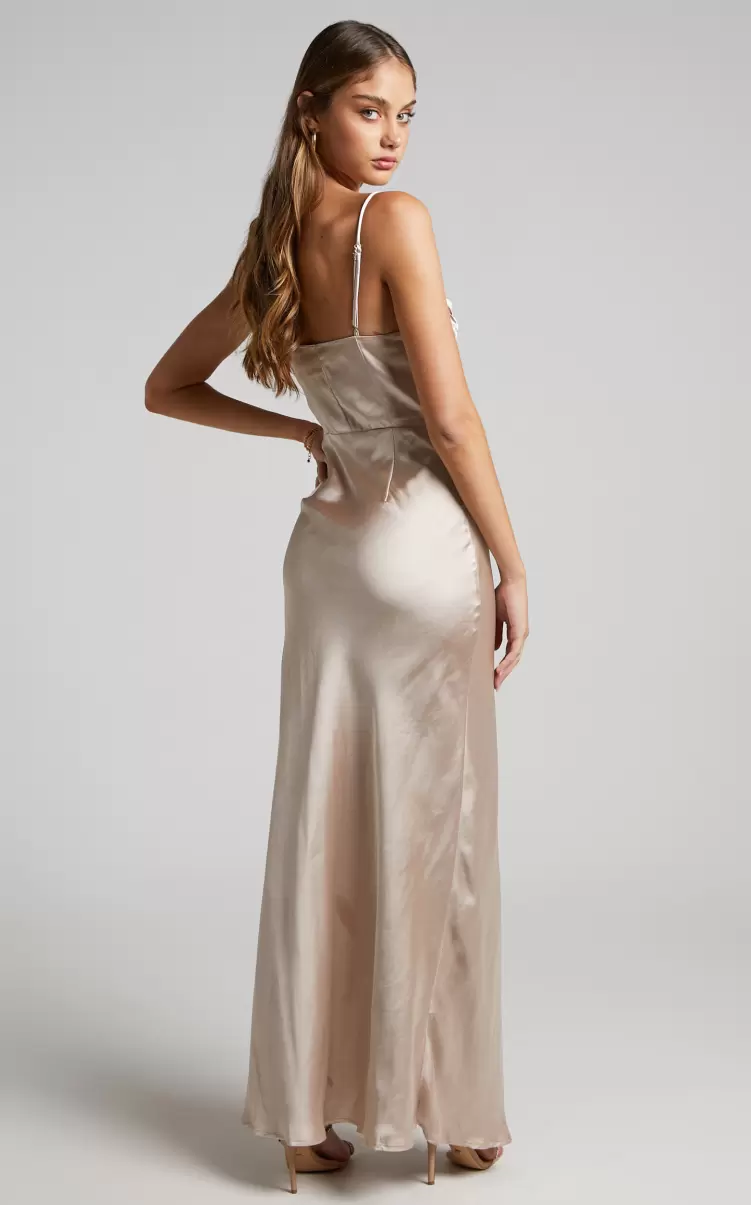 Brody Midi Dress - High Split Bodice Slip Dress In Oyster Formal Wedding Guest Showpo Women - 4