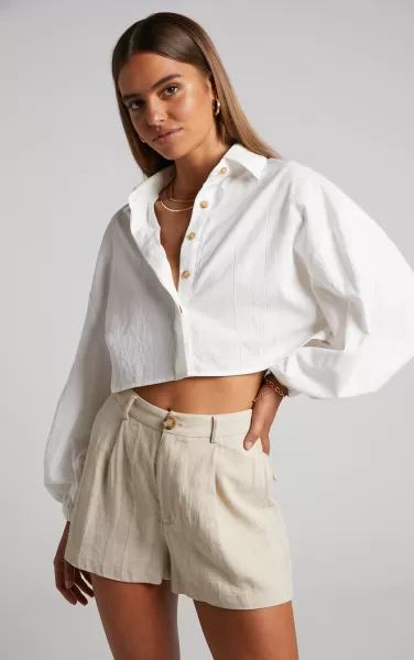 Showpo Marsha Shirt - Cropped Long Sleeve Button Up Shirt In White Women Basics