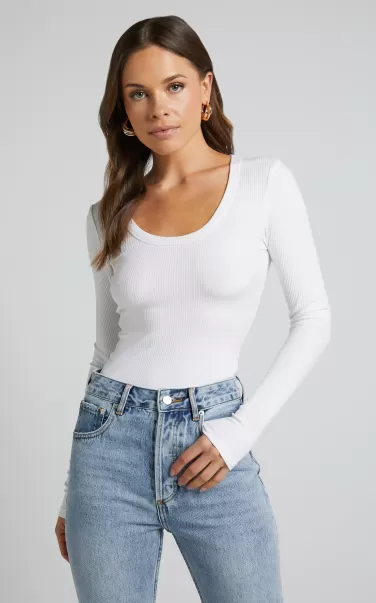 Basics Women Showpo Krysta Top - Long Sleeve Scoop Neck Top In White