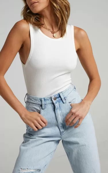 Can't You Tell Top - Ribbed Tank Top In White Basics Showpo Women